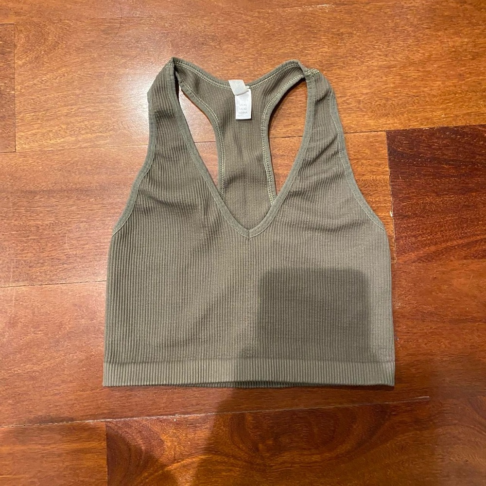 Olive Green Ribbed Sports Bra